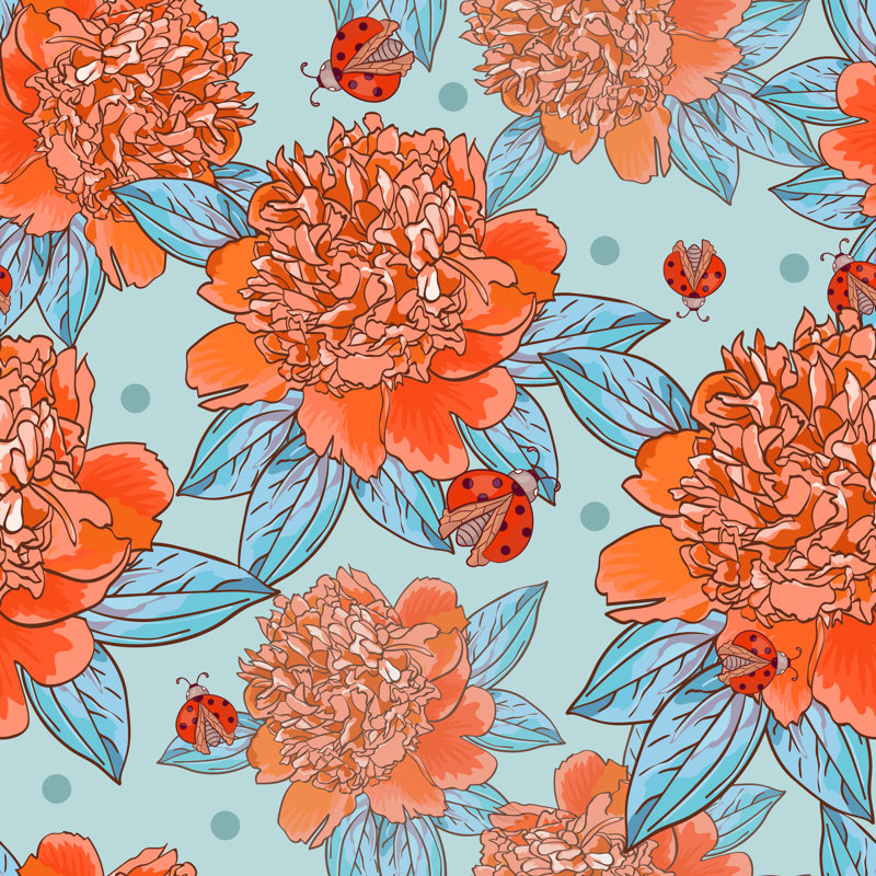Ladybugs And Peonies - Wrapped Canvas Print, 30cm H x 30cm W x 3.8cm D