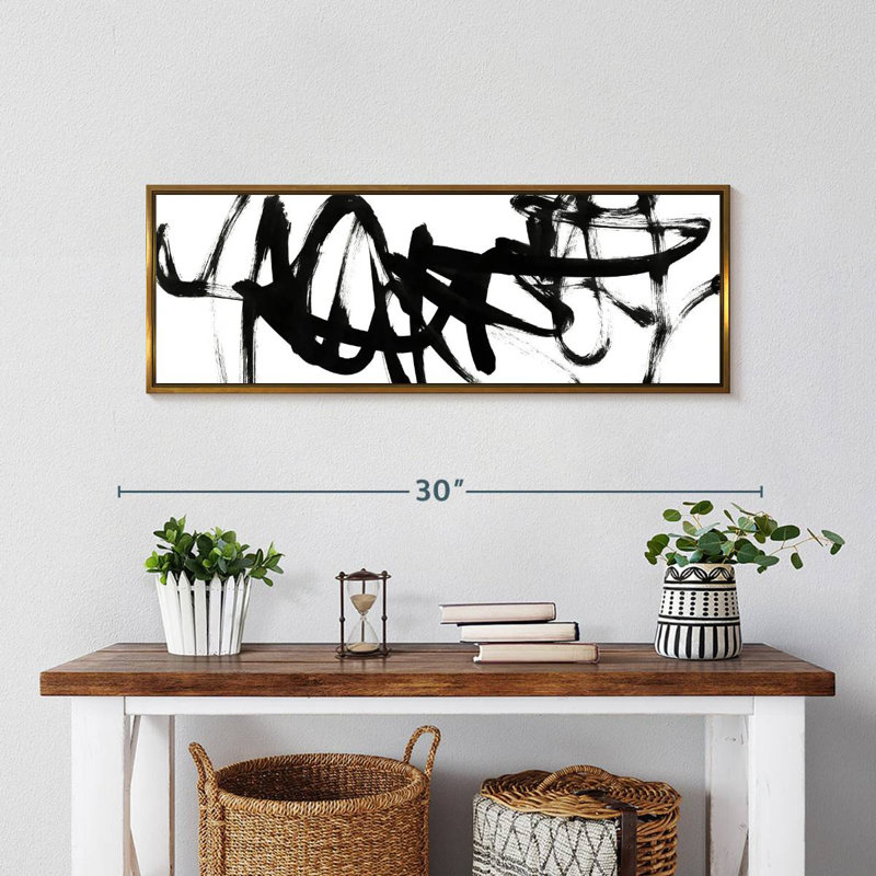 Blanc à noir Willmar V, Cadre flottant doré, 28 po x 10 po