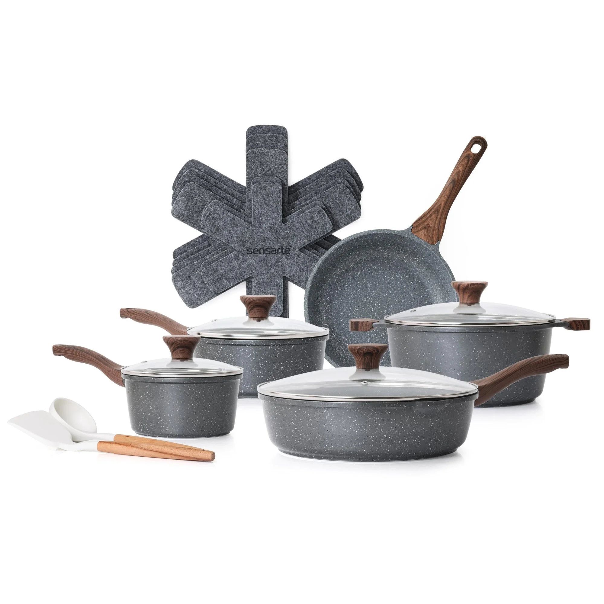 SENSARTE 17 Pieces Ceramic Nonstick Cookware Set, Induction Pots and
