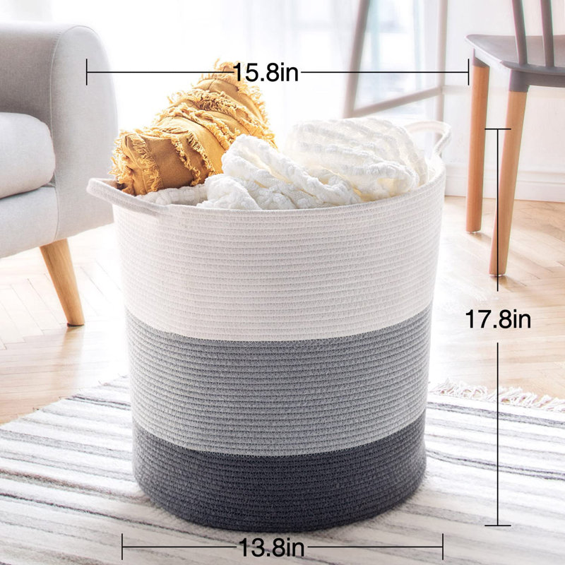Fabric Laundry Hamper with Handles, Dark Gray/White