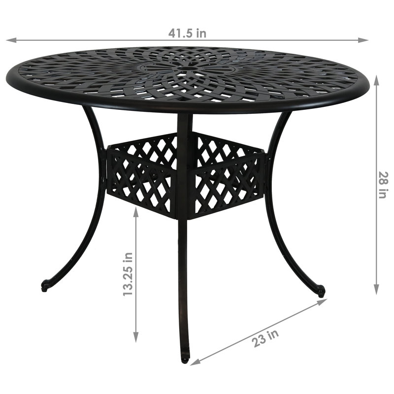 Round Cast Aluminum Patio Dining Table with Umbrella Hole