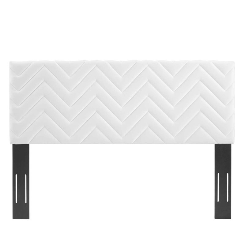 Mercy Chevron Tufted Performance Velvet Full/Queen Headboard In Navy, White, Queen