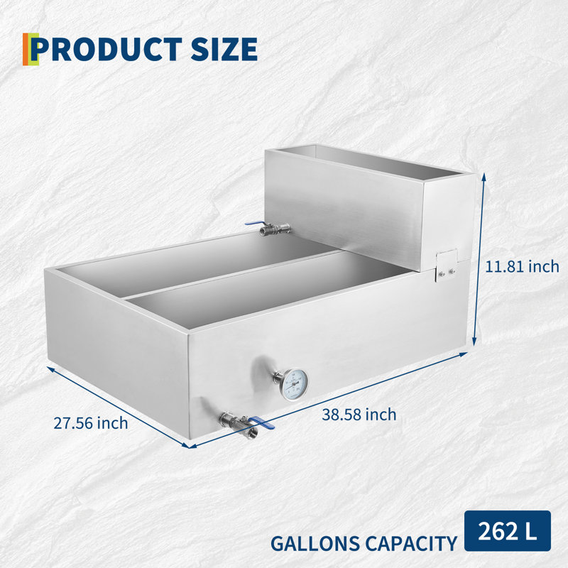 57 Gallon Stainless Steel Maple Syrup Evaporator Pan – 24" x 36" x 18.5" with Valve & Thermometer for Home & Outdoor Boiling