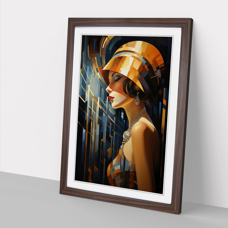 Art Deco Woman Art Deco Art - Framed Print, 34cm H x 25cm W x 2cm D, Walnut Framed