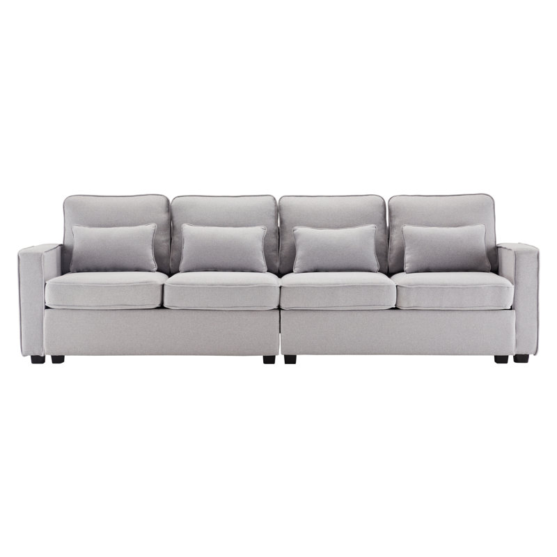 Bobi 4 Seater Linen Sofa & Chaise, Light Gray