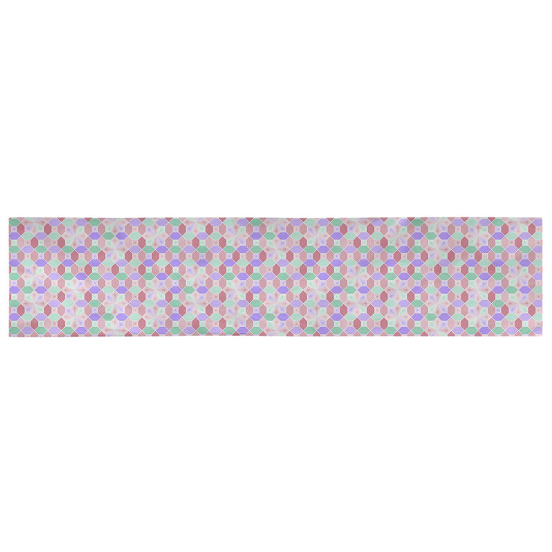 Chemin de table Avicia, 72 po x 16 po, Vert et rose, 100 % coton