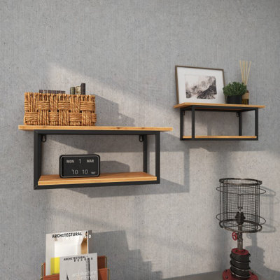 Metal 4 Shelves Brown Wall Shelf Set