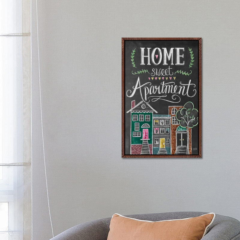 Home Sweet Apartment - Print on Canvas, 66.04cm H x 45.72cm W x 3.81cm D, Classic Brown Wood Floater Framed