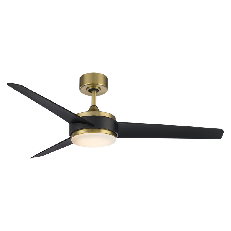 54" Satin Brass and Matte Black Smart Ceiling Fan with LED Light and Remote