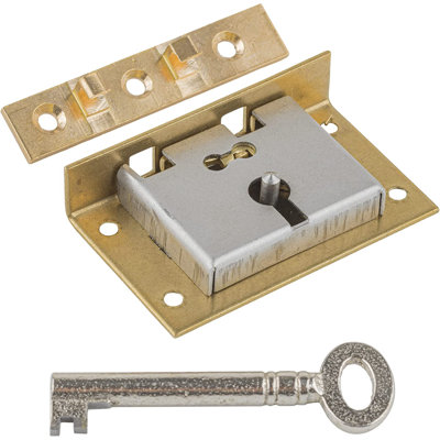 Medium Brass Half Mortise Chest or Box Lock with Skeleton Key