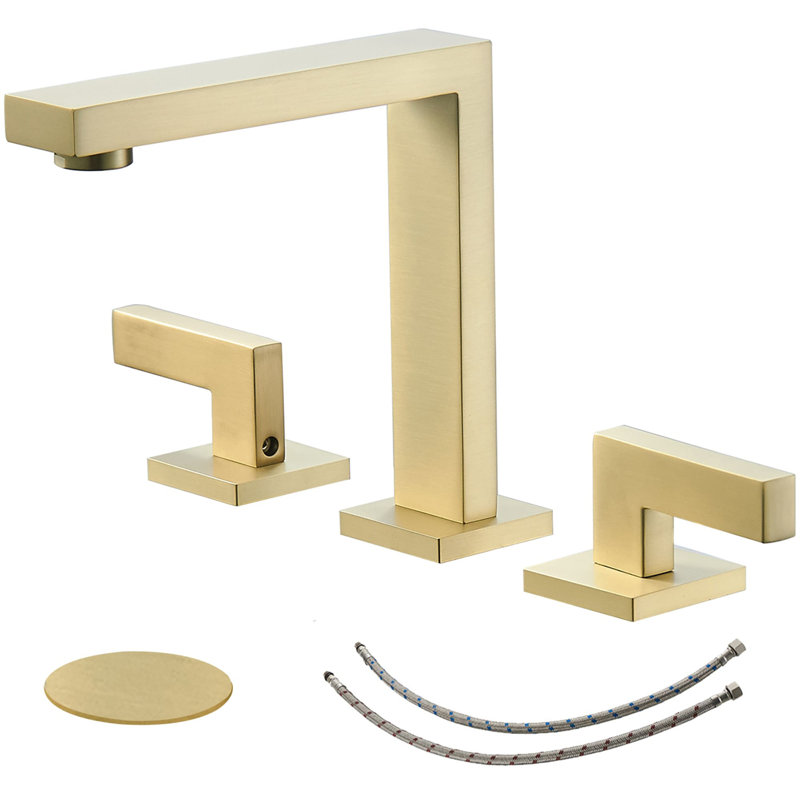 Widespread 2-handle Bathroom Faucet with Drain Assembly, Brushed Gold