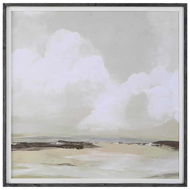 Soft Clouds 42" Beige and White Framed Print