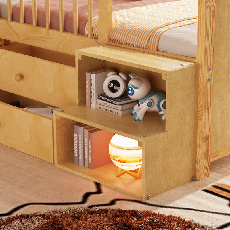 Lit mezzanine en bois avec lumières DEL, Naturel