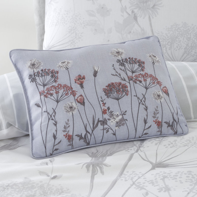 Meadowsweet Floral Cushion with Filling, White Grey
