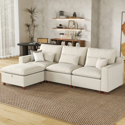 103'' French Seam 3 Seats Modular Sectional Sofa