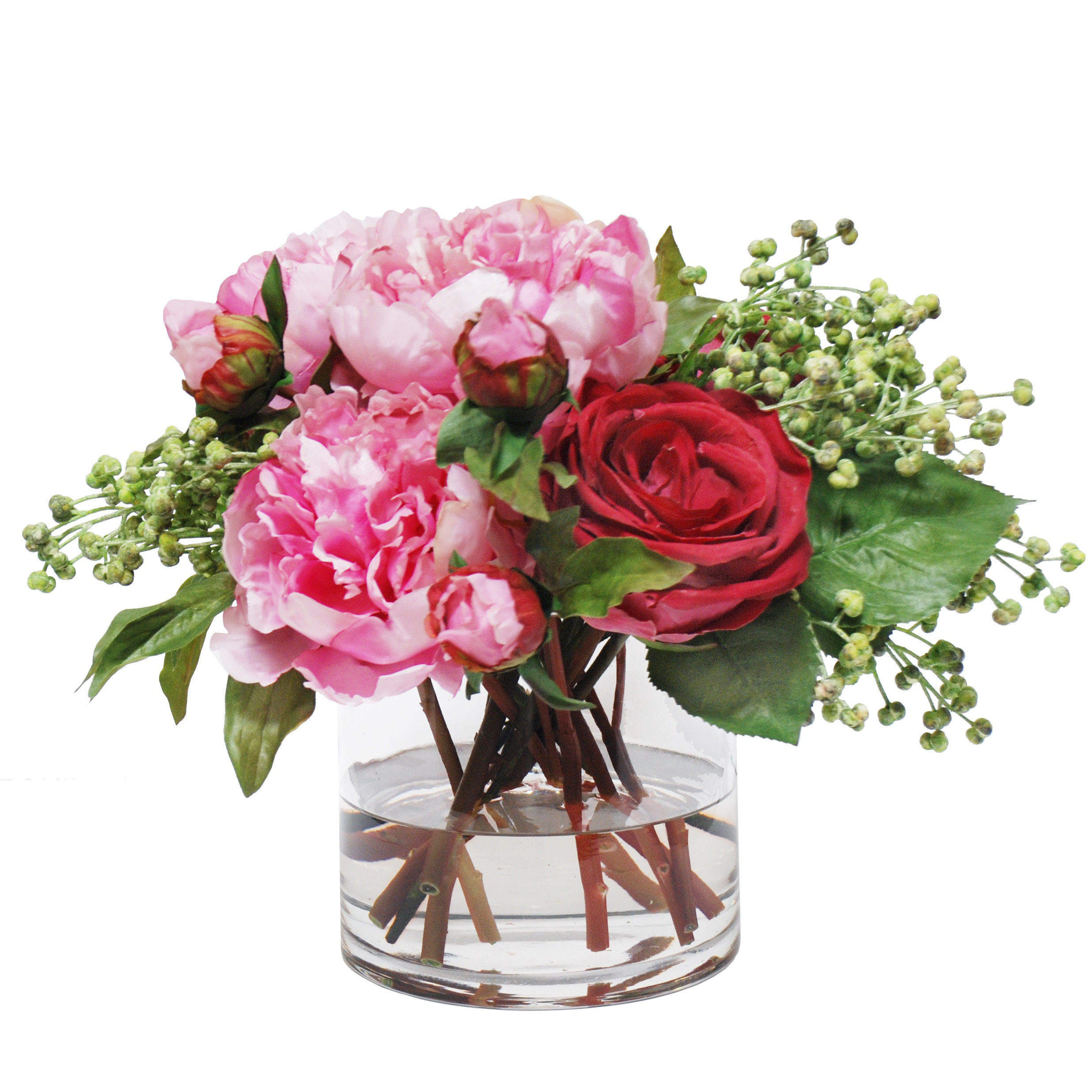 Winward Silks Peony and Rose Bouquet Floral Arrangement in Vase Perigold