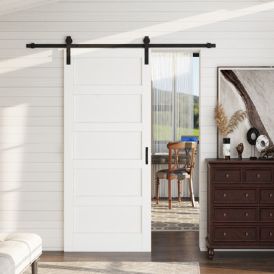 84"H × 48"W 5-Paneled Solid Manufactured Wood Barn Door with Installation Hardware Kit & Soft Close