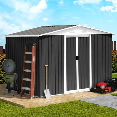8 Ft. W X 6 Ft. D Aluminum Alloy Frame Shed With Sliding Door For Garden Feet Apex Roof In Dark Grey (45 Sq. Ft.)