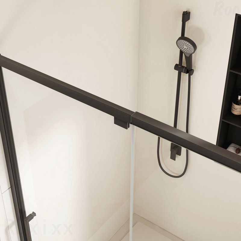 Scalable Adjustable Frame Shower Door With 1/4"(6Mm) Clear Tempered Glass,Transparent Safety Film For Glass,Aluminium Alloy
