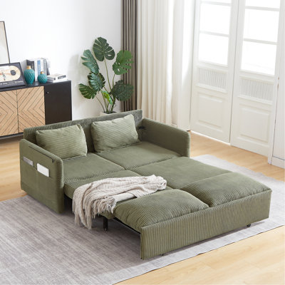 Lit-couchette 64,5 pouces, 31 réglable, housse en velours côtelé, 2 coussins, rangement latéral pour la chambre à coucher réglable avec lit escamotable, velours côtelé, poches élégantes