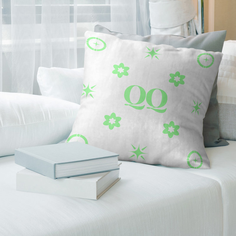Coussin en polyester filé personnalisable 2 caractères de luxe Q Khieu Luxury, Vert clair / blanc / crème / ivoire, Yes