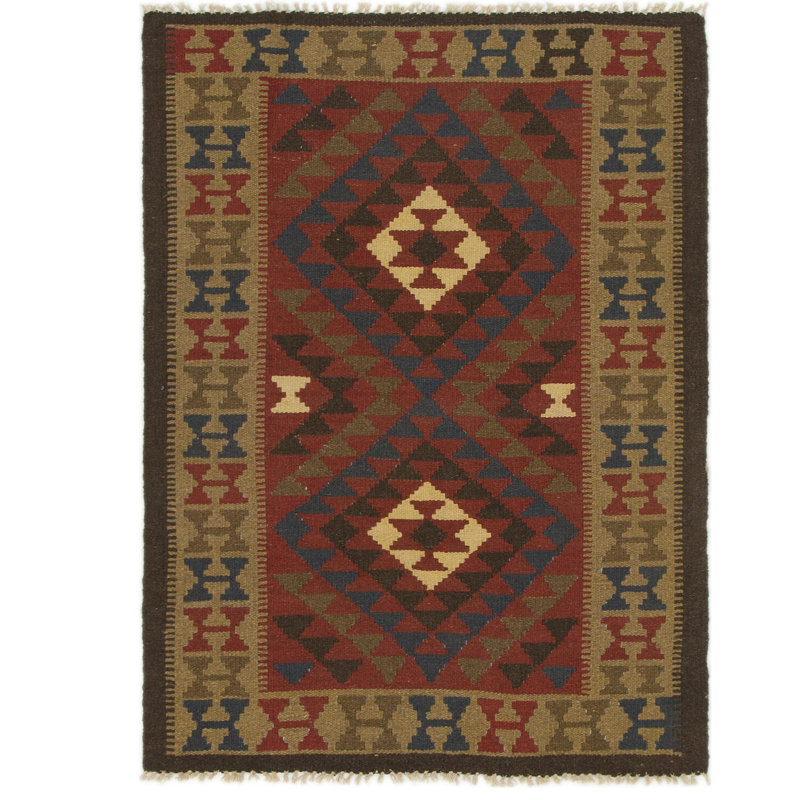 Tapis zone en laine brun/bourgogne 3 pi 5 po x 4 pi en laine one-of-kind-noué la main Lorain
