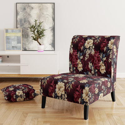 Rustic Victorian Brocade Victorian Pattern - Upholstered Floral Accent Chair Cottage Side Chair