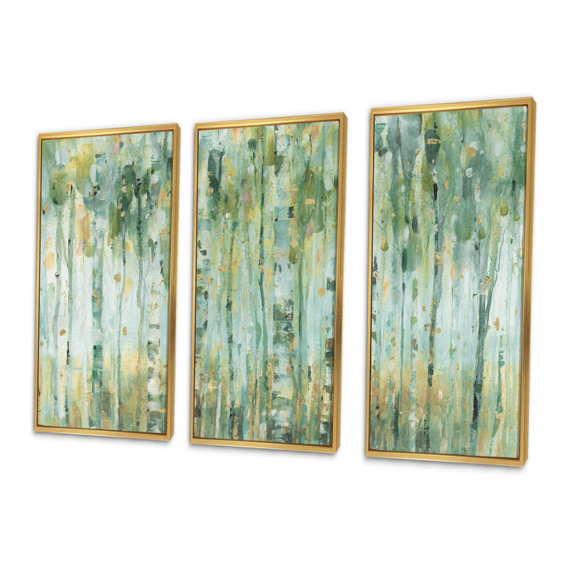 «The Birch Forest II», ensemble d'art mural sur toile encadré traditionnel, H 28 po x l 36 po x P 1 po, Cadre doré