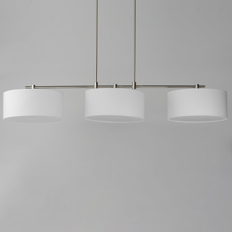Luminaire suspendu tambour à 3 lumières pour îlot de cuisine Eronim, Nickel satiné, Blanc