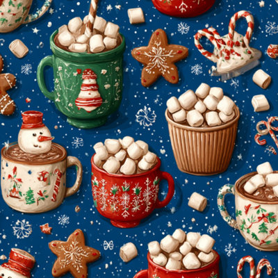 Papier peint à peler et coller, tasses de chocolat chaud de Noël, guimauves, biscuits de pain d'épices, papier de contact amovible, adhésif mural amovible pour armoires de cuisine de chambre à coucher, 24 po x 118 po