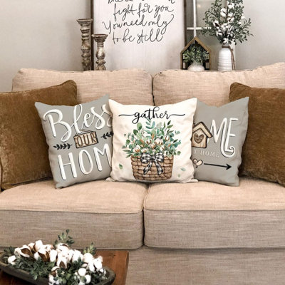 Farmhouse Pillow Covers 18X18 Set Of 4 Eucalyptus Leaves Decorations Truck Sweet Home Spring Pillow Covers, Polyester Cushion Case Gifts For Home Decor 175