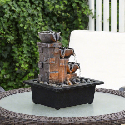 Home Decor 3-Tier Stone-like Tabletop Fountain with Natural River Rocks, LED Lights, Meditation & Relaxation Decoration Zen Waterfall