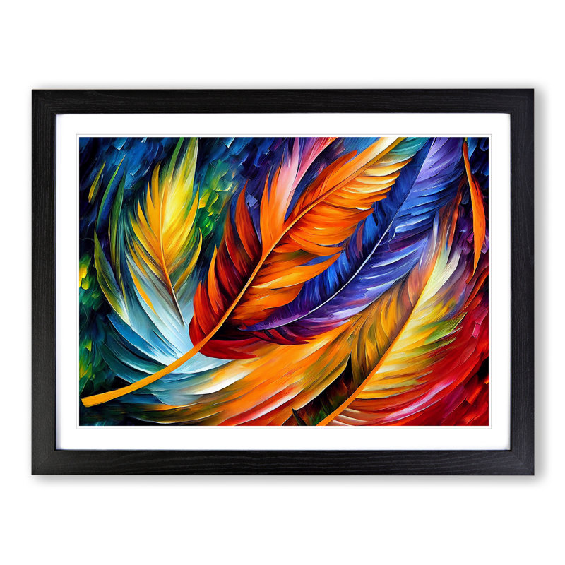 Bird Feather - Single Picture Frame Painting, Black Framed, 25cm H x 34cm W x 2cm D