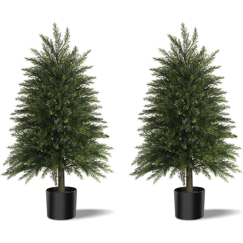 Artificial Cedar Trees Set Of 2, Realistic Faux Evergreen To...
