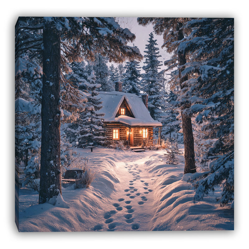 «Forest Chalet Winter Winter», art mural sur toile tendue, H 30 po x l 30 po