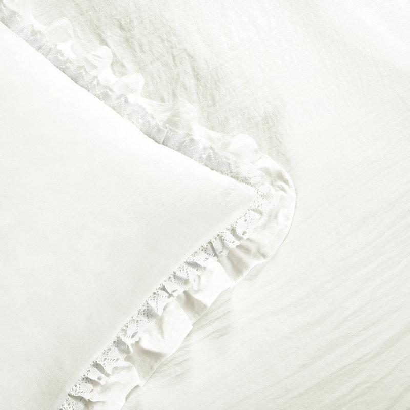 Ensemble d'édredon en microfibre Ella Shabby Elegance, Édredon double / grand + 2 taies décoratives sta, Blanc