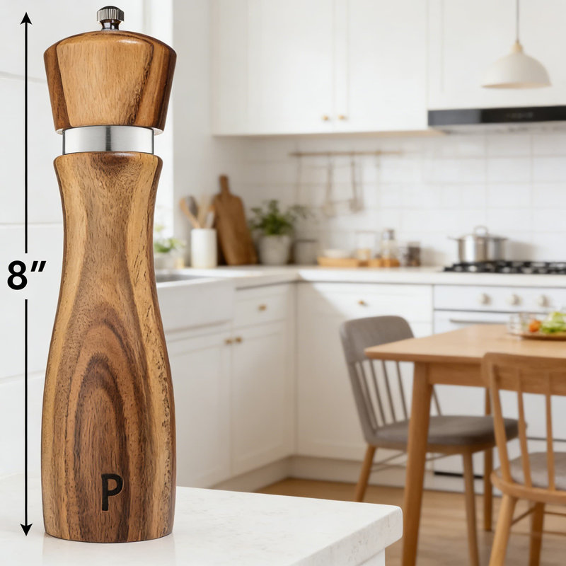 Ensemble de moulin à poivre et à sel rechargeable avec grosseur réglable, fabrication en bois d'acacia massif et noyau en acier inoxydable en céramique, moulins de 8 pouces