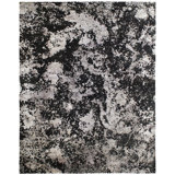 Odyssey Post Modern Organic Abstract Black Silver Hand-Knotted Wool/Silk Luxury Area Rug / Rug