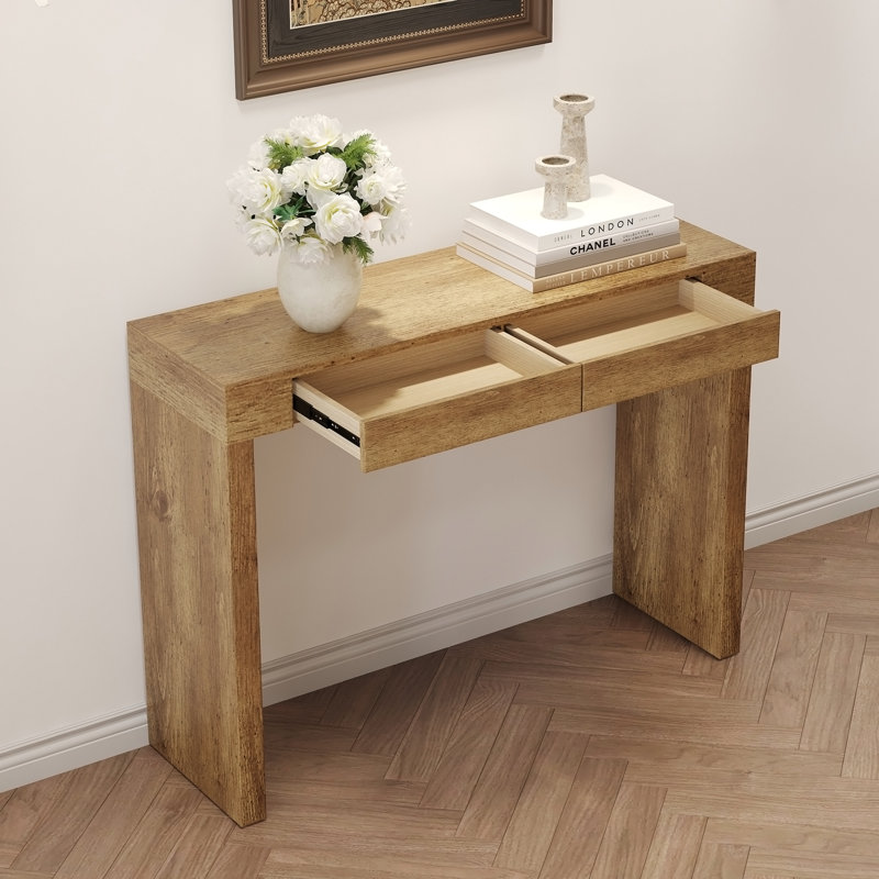 Elegant Natural Wood Grain Bar Table-50 Inches Long, A Practical Choice For Modern Homes.Wood Grain Texture Sticker,Equipped With Two Drawers.Serving As A Bar Table Or A Desk.