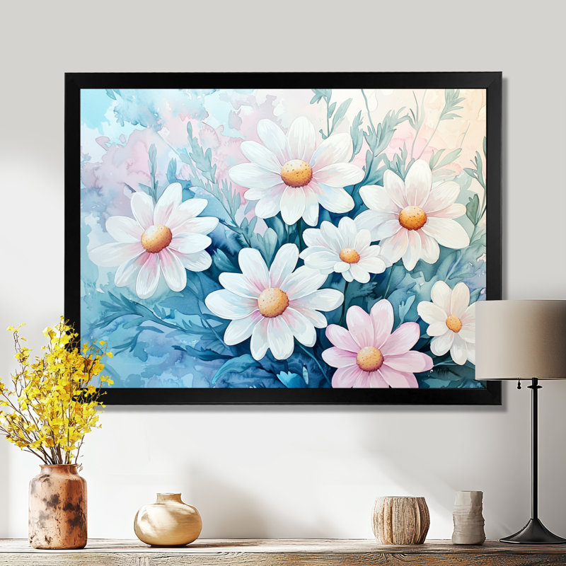 «White Daisy Sunrise Meadow III» - impression d'art mural marguerites, Reproduction encadrée d'une seule photo sans pass