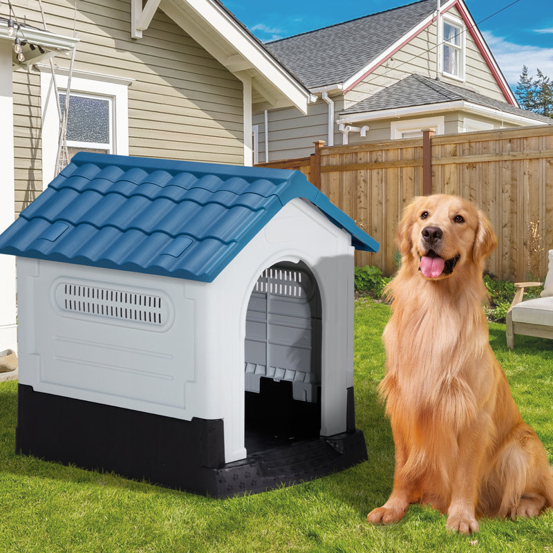 Plastic Dog House, Blue, 31" H x 31.50" W x 26.50" D