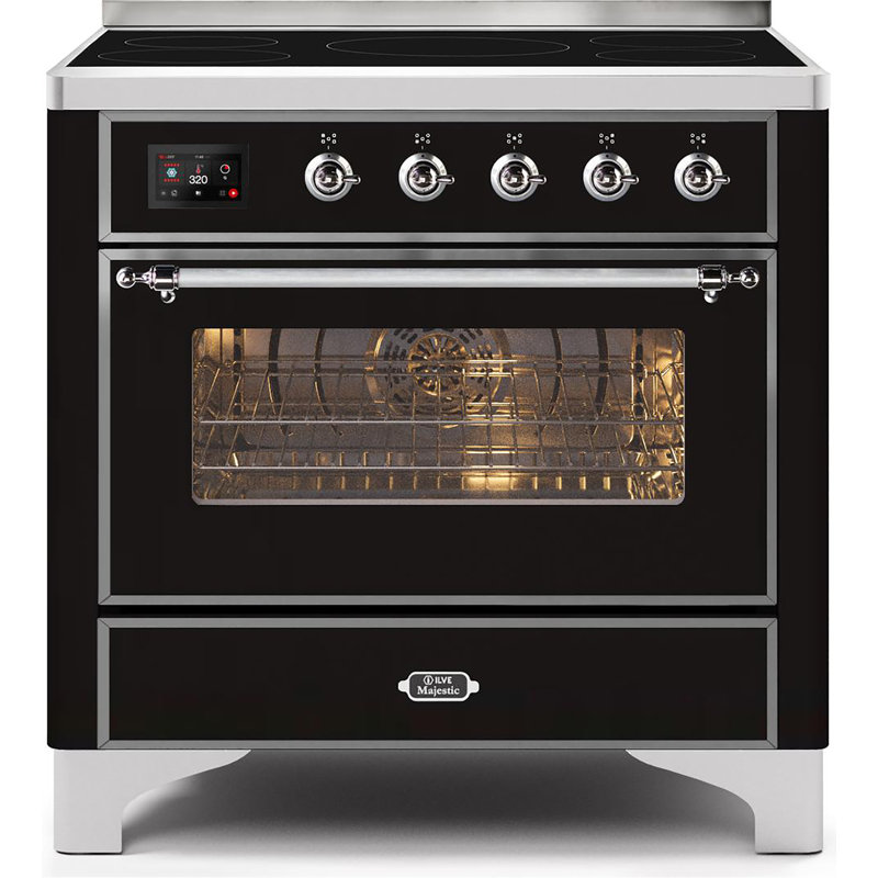 ILVE Majestic II Series 36 inch Induction Range with 5 Induction Elements (Glass Door), Glossy Black/Chrome