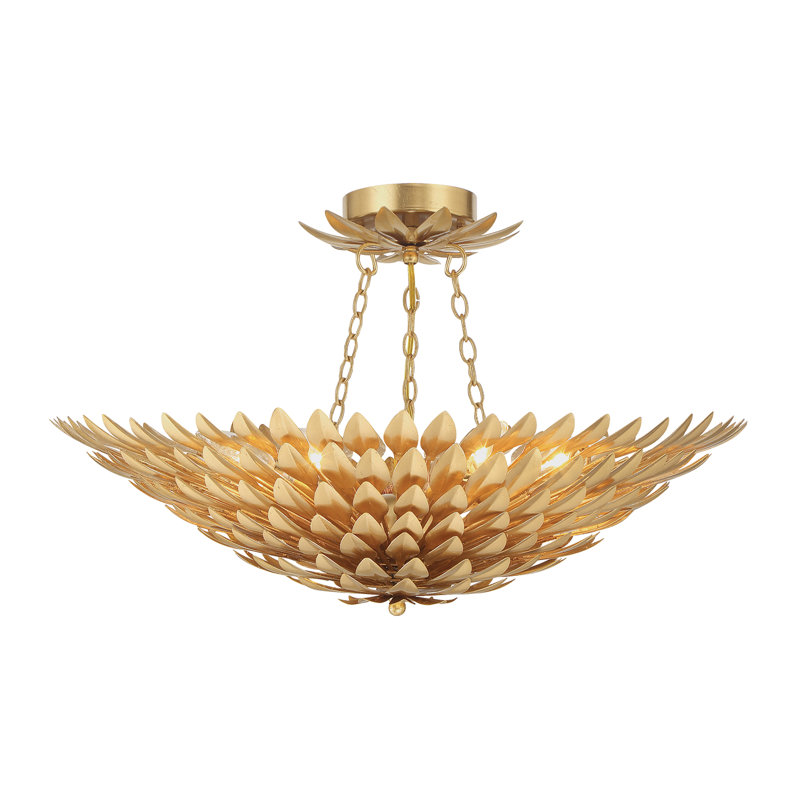 Broche 6 Light Semi Flush Mount, Antique Gold, 6 Lights, 6'H x 24.5"W 24.5"D