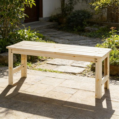 Backless Slatted Bench,Wood Outdoor Bench