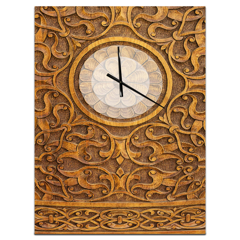 Vieille porte sculptée - Horloge murale abstraite, Moyen