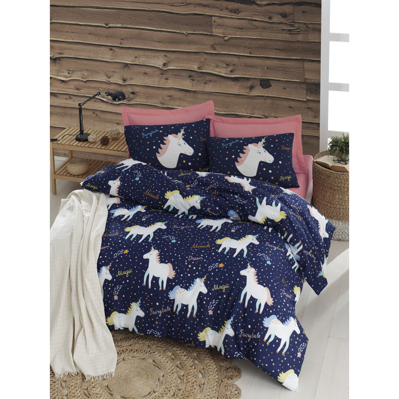 Braiden Dark Blue/Cream/Yellow 120 TC, 240 x 220 cm - 2 Pillowcases 50 x 75 cm