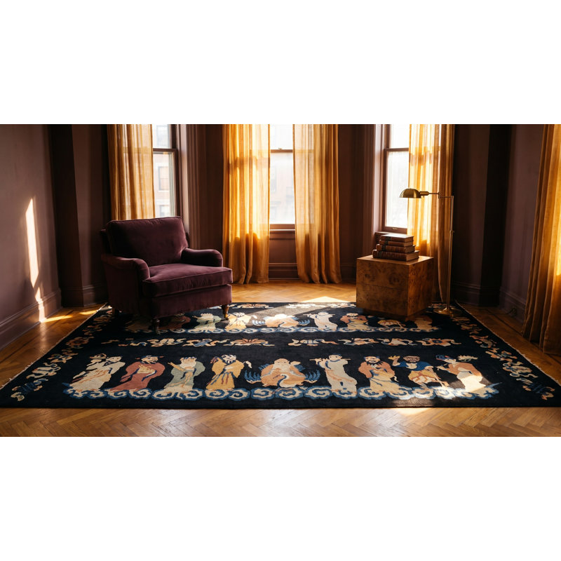 Antique Artistic Chinese Figural Scholars Pattern Art Deco Hallway Runner Rug