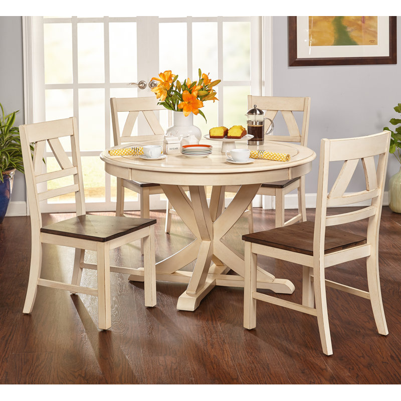 Rivington 4 - Person Rubberwood Solid Wood Dining Set, Antique White