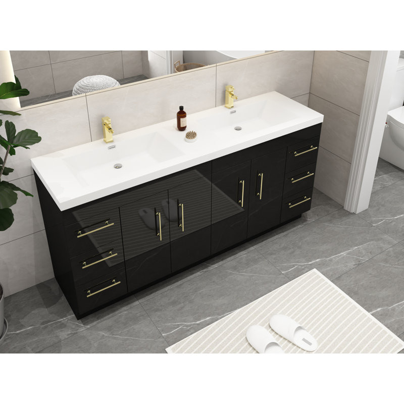 Ensemble de meuble-lavabo double 72 po Romer, Noir lustré, Or