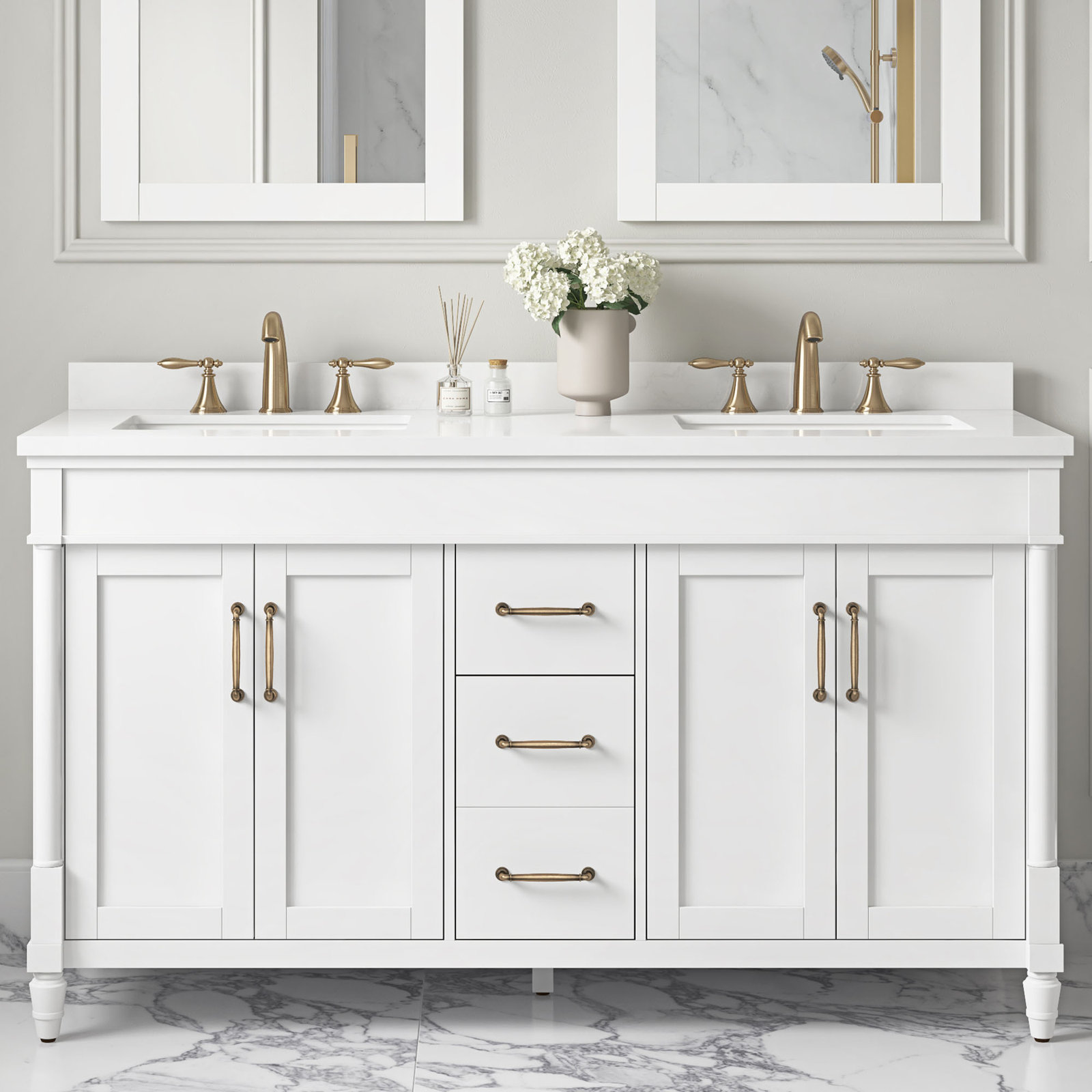 Burdick 60" Double Bathroom Vanity, Pure White